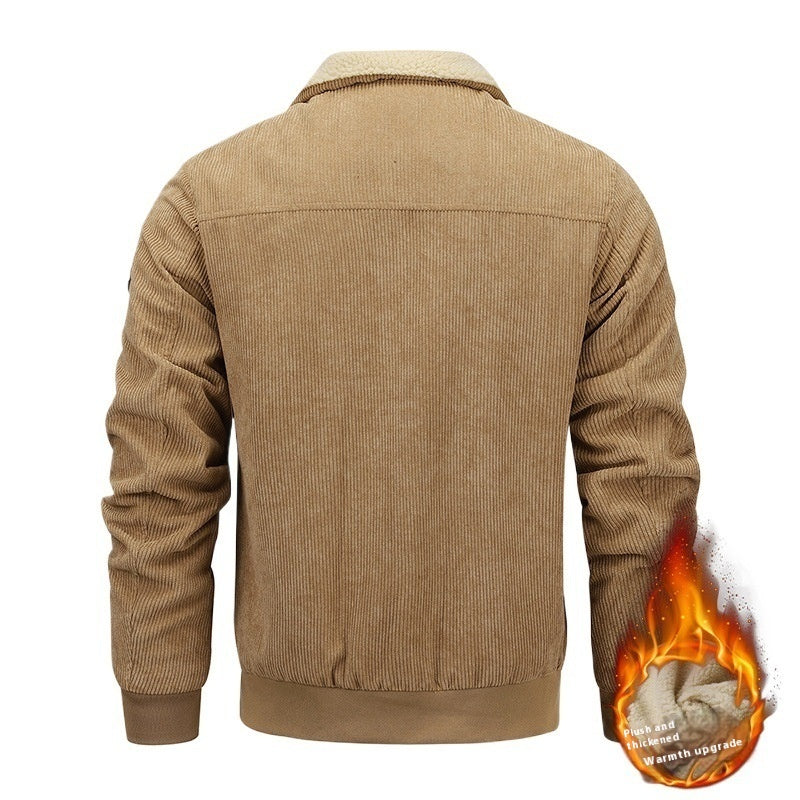 Winter Lapel Fleece Jacket With Pockets Warm Thicken Cotton Coat Men's Clothing by DERILUJA LLC
