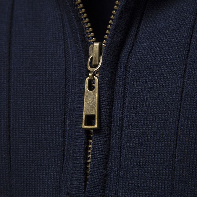 Men's Stand Collar Sweater Fashion Half-zipper Solid Color Striped Knit Sweater High Quality Slim Fit Top Clothing by My Store