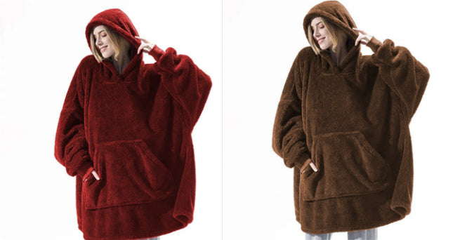 Hoodie Sweatshirt With Big Pocket Tops Sweater Comfortable Loose Double-Sided Fleece Thicker Wearable Blanket by DERILUJA LLC