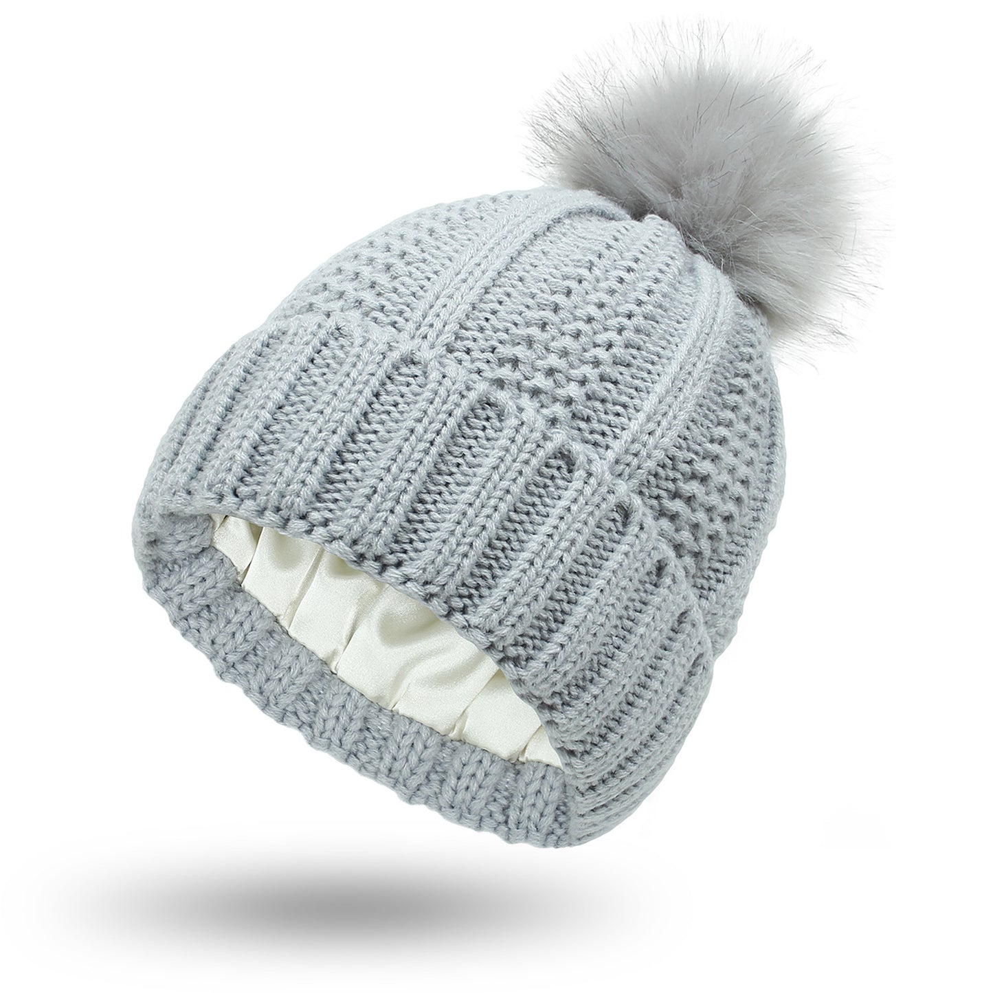 Winter Knitted Hats Fashion Stretchy Lined Skull Hats For Women Faux Fur Pom Pom Hat Keep Warming Beanie Hat by DERILUJA LLC