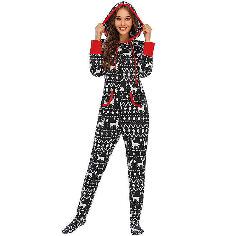 New Christmas Home Wear Pajamas One-piece Parent-child Outfit Elk Snowflake by My Store