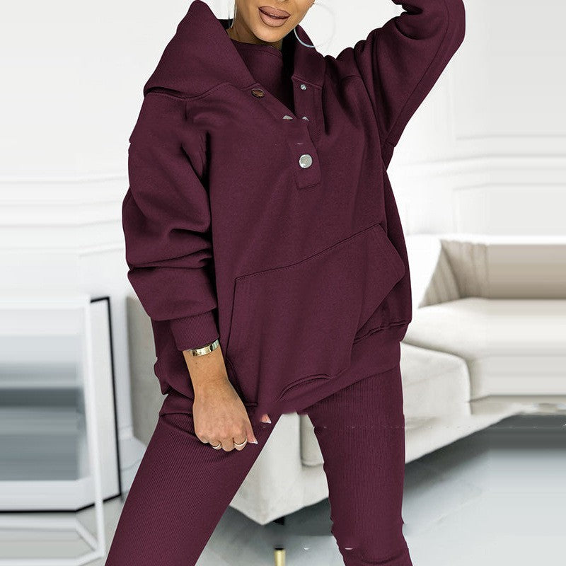 3pcs Women's Sports Suit Loose Hooded Pockets Sweatshirt And Vest And Slim Trousers by My Store