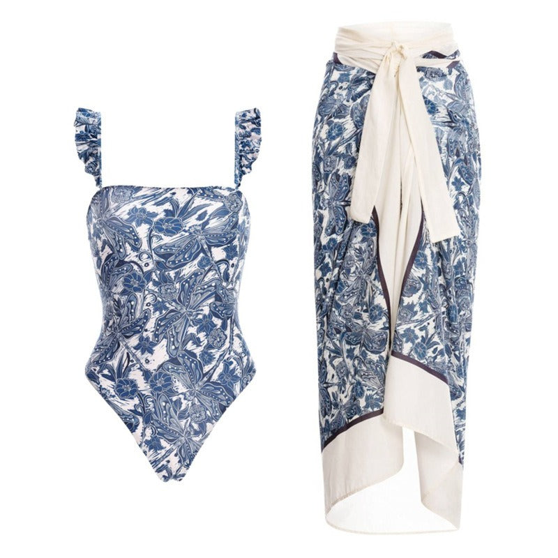 New One Piece Women Swimsuit With Fly Edge French Vintage Beach Skirt With Belly Covering And Thin Swimsuit by eprolo