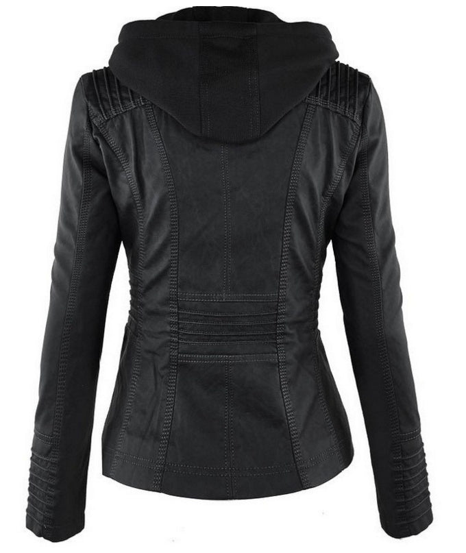 Fashion Detachable Hooded Jacket With Pockets Casual Solid Color Zipper Long Sleeve Leather Coat Autumn Winter Women's Clothing by My Store