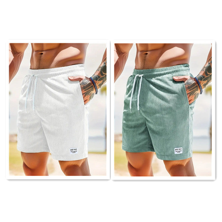 Lace-up Drawstring Shorts Summer Corduroy Sports Short Pants Mens Clothing by DERILUJA LLC