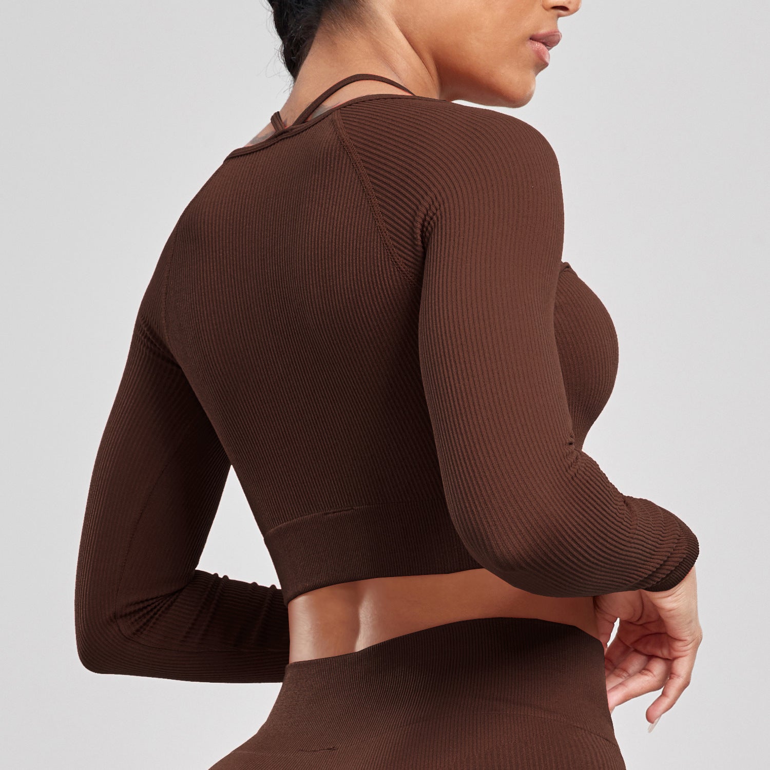 Sports Running Seamless Ribbed Long Sleeve Yoga Fitness Set, Bodycon High-Waisted Backless T-Shirt, Quick-Dry Workout Apparel by eprolo