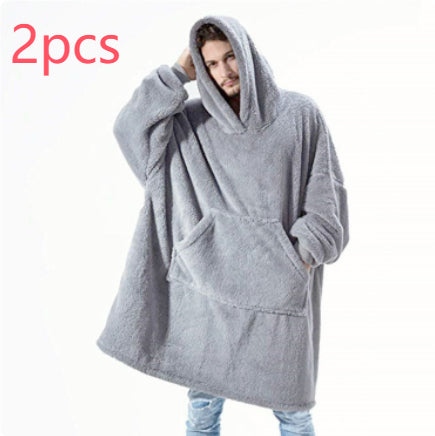 Hoodie Sweatshirt With Big Pocket Tops Sweater Comfortable Loose Double-Sided Fleece Thicker Wearable Blanket by DERILUJA LLC