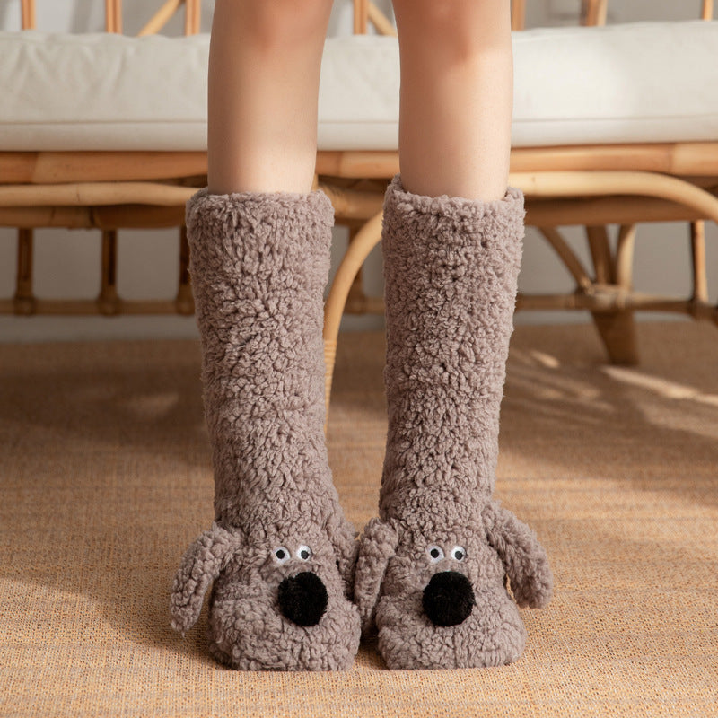 Cute Cartoon Dog Floor Socks Winter Warm Non-slip Plush Socks For Women by My Store