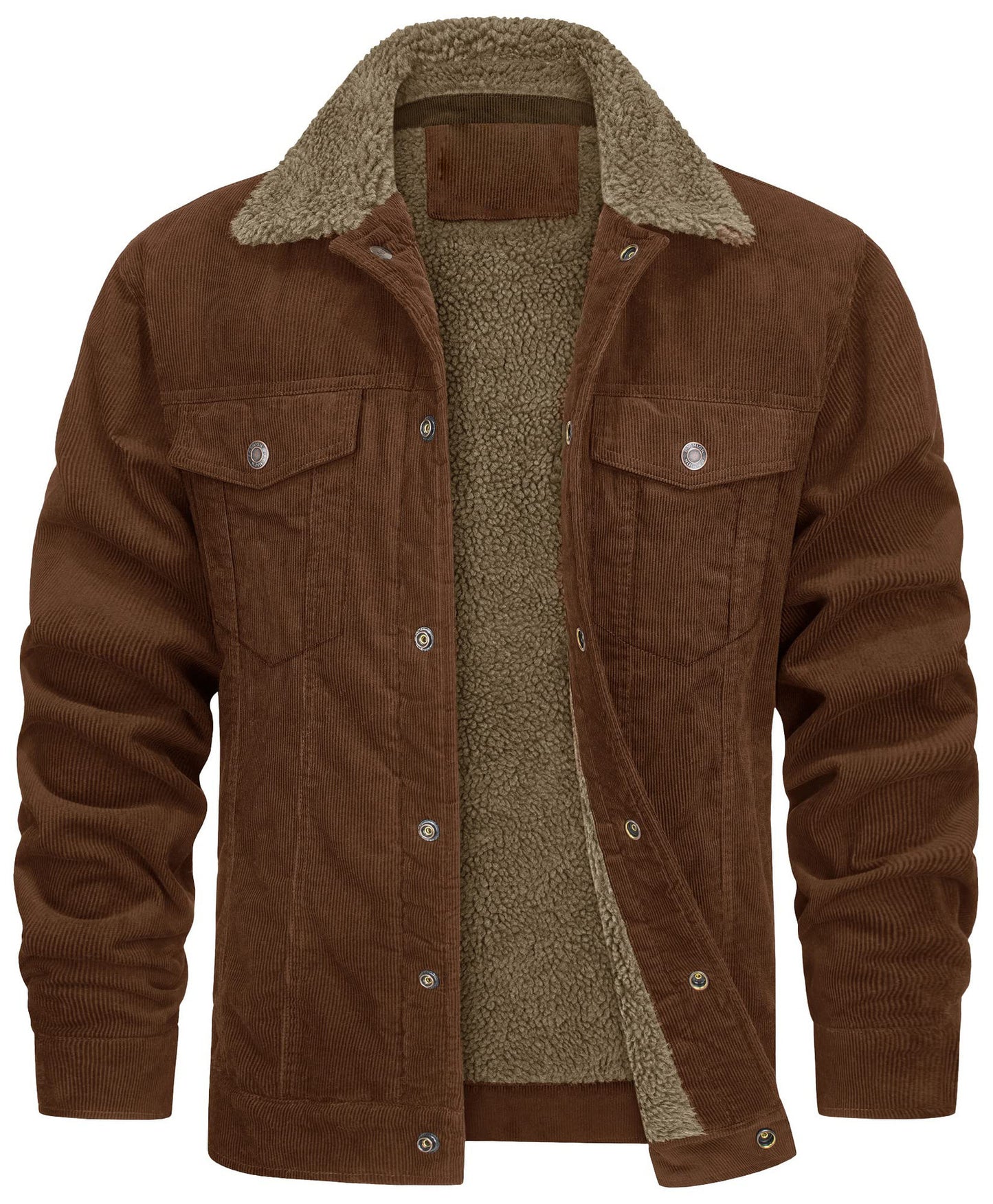 Corduroy Lapel Long Sleeve Plush Jacket Coat by My Store
