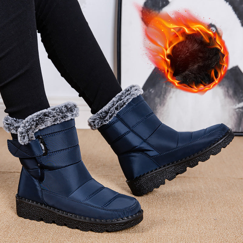 Snow Boots Winter Warm Hook And Loop Fastener Plush Shoes Women Waterproof Low Heels Platform Ankle Boots by My Store