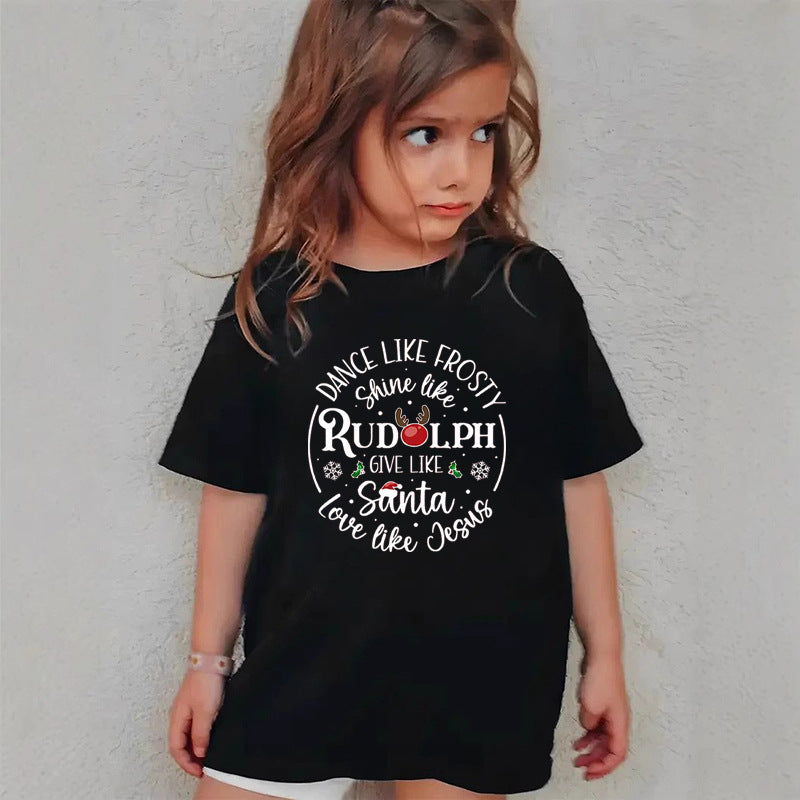 Combed Cotton New Christmas Children's Short Sleeve Girls' T-Shirt Kids Clothing Boys' Short Sleeve by eprolo