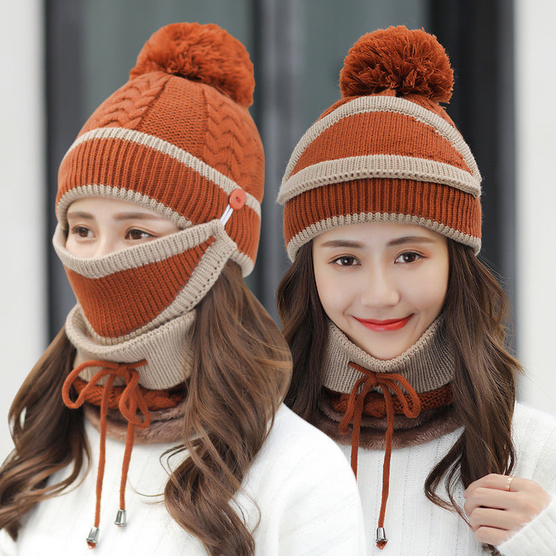 Winter Hat For Women 3pcs Knitted Beanie Hat Scarf Set Warm Hat by My Store