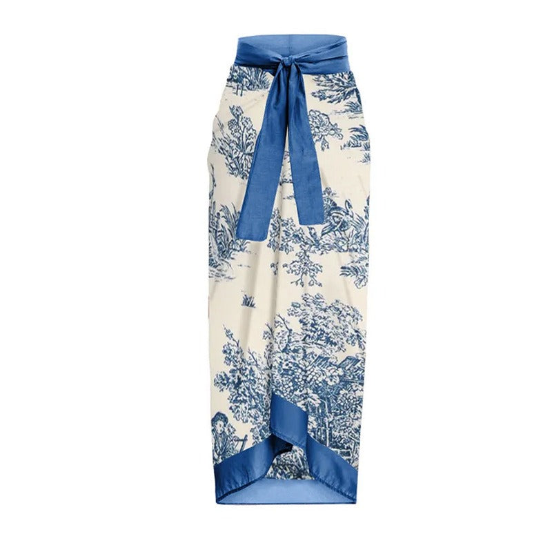 New One Piece Swimsuit Women's Conservative Slim Vintage Print With Steel Support Hard Bag Swimsuit Chiffon Skirt by eprolo