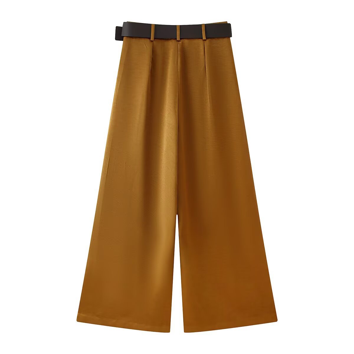 Double breasted silk top+straight leg pants set