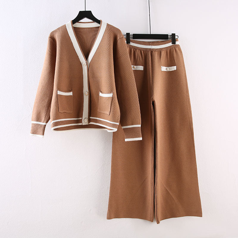 Knitted Wide Leg Pants Suit Women's Autumn New Fashion Ladies Temperament Goddess Fan Two Piece Suit by eprolo