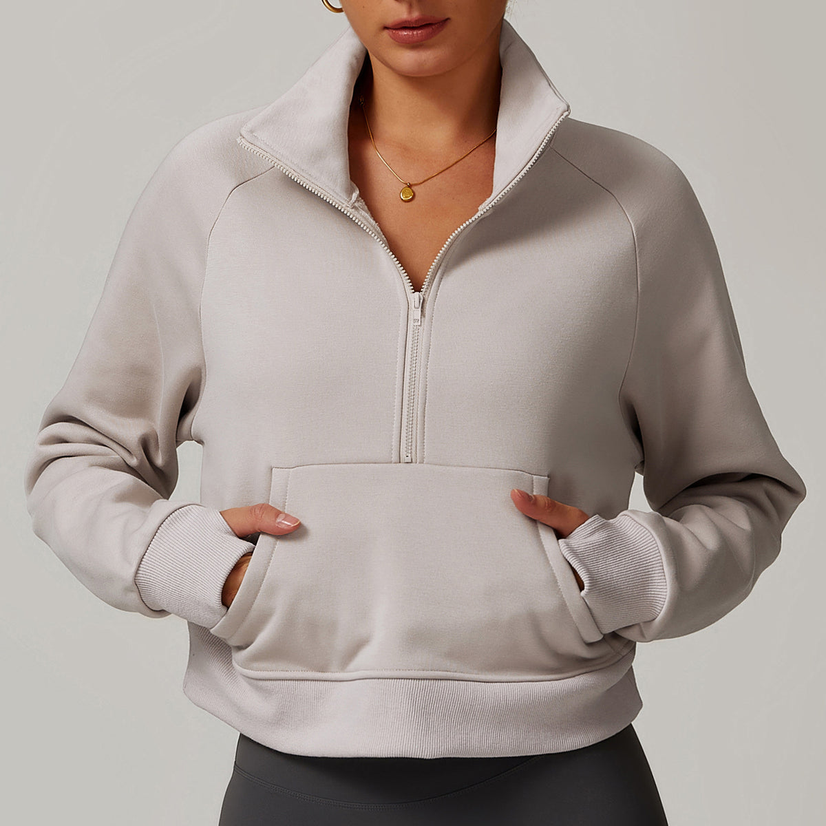 Autumn and winter fleece loose hoodie, women's lamb fleece thickened warm jacket, fleece half zipper top by eprolo