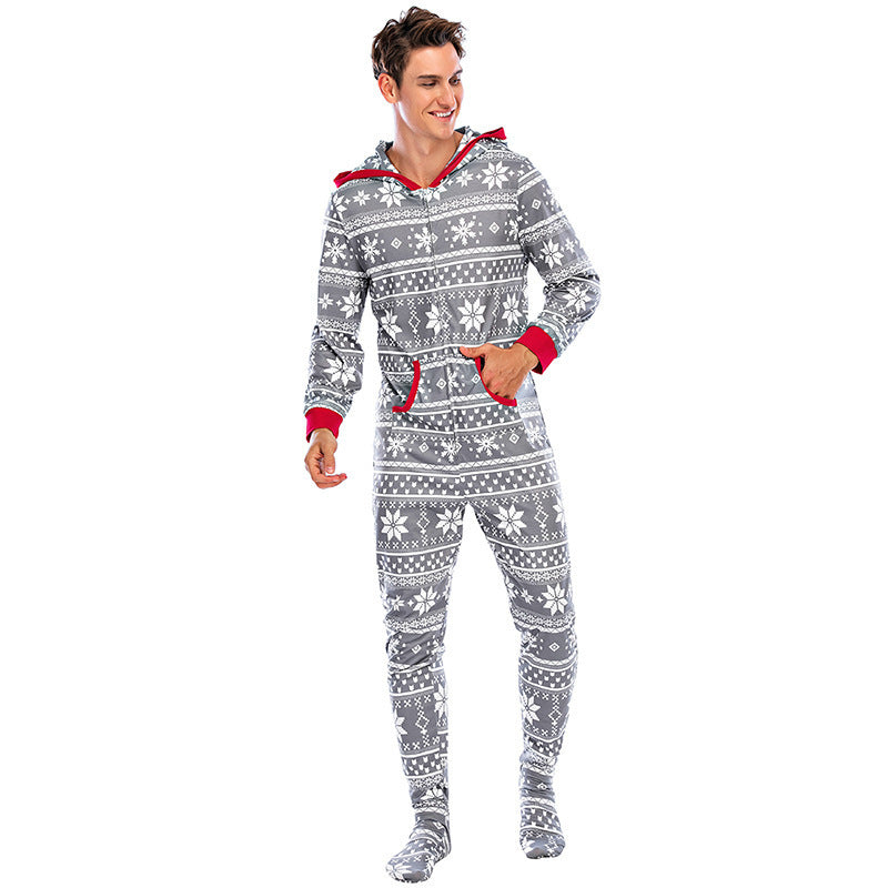 New Christmas Home Wear Pajamas One-piece Parent-child Outfit Elk Snowflake by My Store