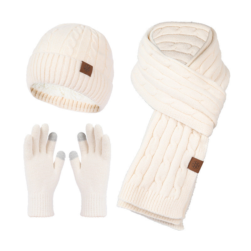 Knitting Hat Scarf And Gloves Three-piece Set by My Store