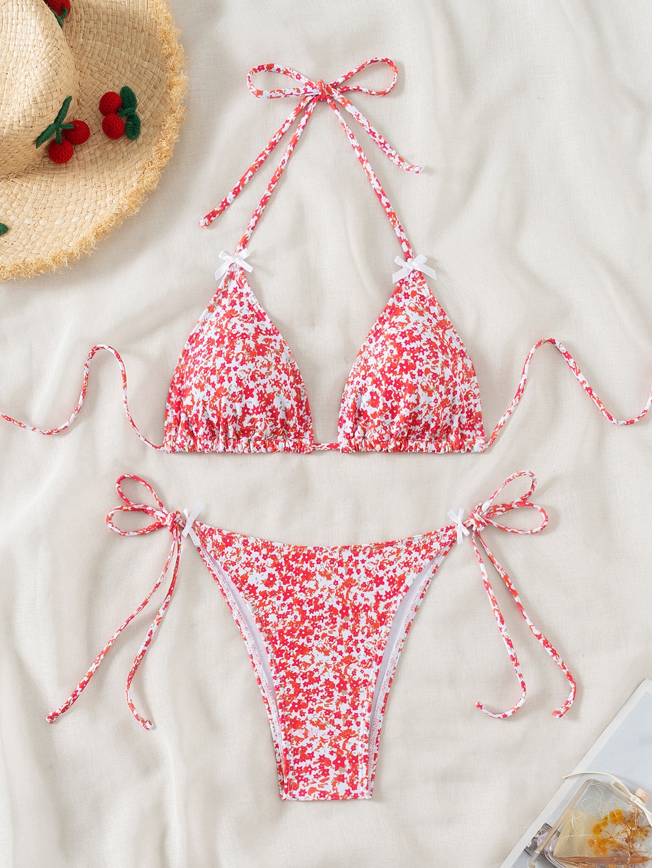 Floral triangle cup lace up sexy bikini split swimsuit for women by eprolo