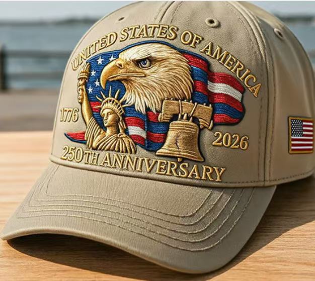 Embroidered American Eagle Head Baseball Cap - America 250th Anniversary Commemorative Design - Cotton Blend Adjustable Snapback Hat For Men And Women by DERILUJA LLC