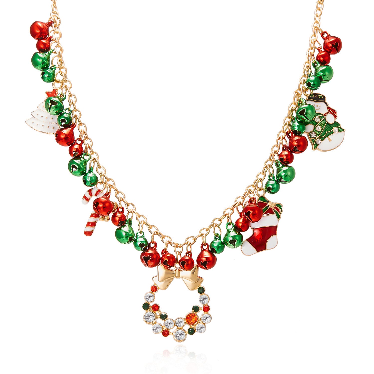 Christmas-themed Necklace for Women, Santa Claus Wreath Rhinestone Pendant, Christmas Bell and Tree Sweater Chain by eprolo