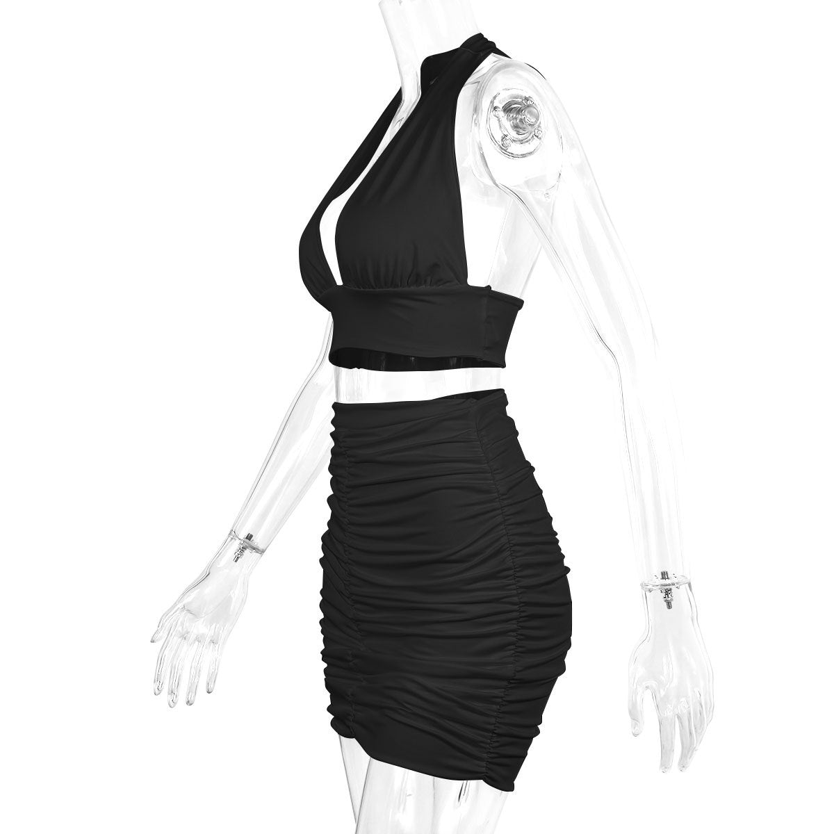 2pcs Dress Suits For Women Halter Lace-up Hip Top And Pleated Hip-covering Skirt by DERILUJA LLC