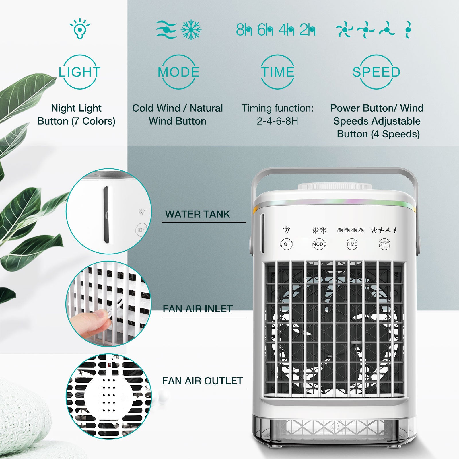 4-Speed Air Conditioning Fan USB Humidification Spray Cooling Fan Household Air Cooler Portable Electric Fan Mini Fan by eprolo