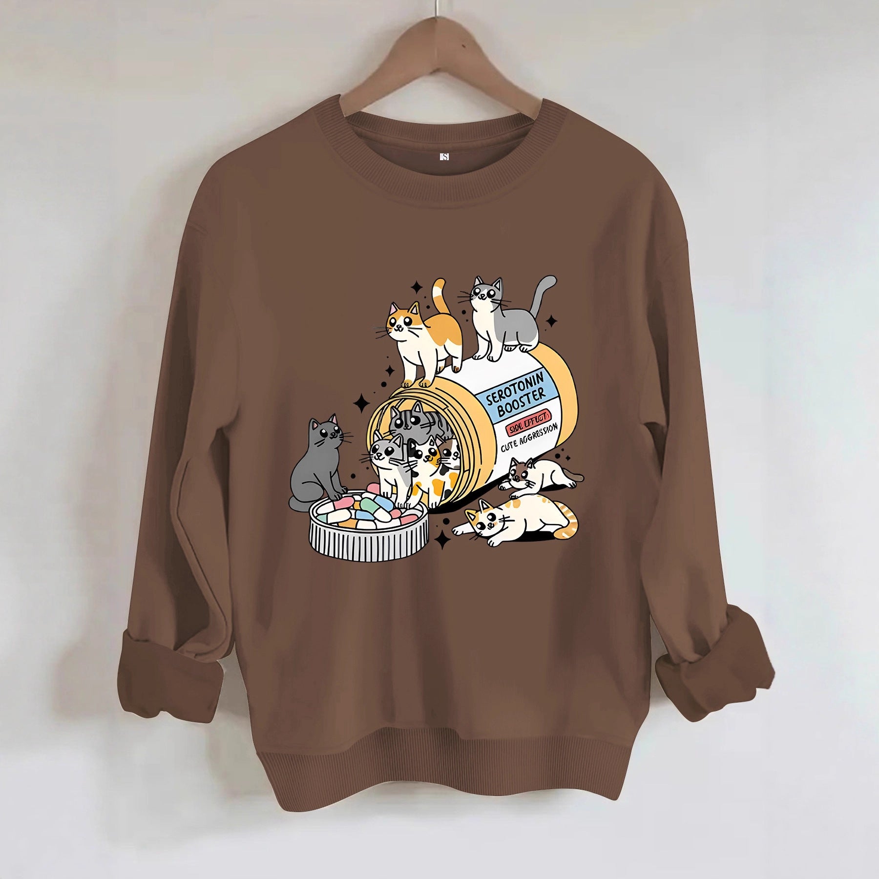 Cartoon cat lover printed round neck long sleeved sweatshirt by eprolo