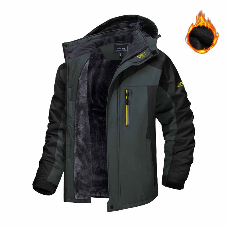 Winter Hooded Jacket Fashion Casual Warm Fleece Coat Windproof Rainproof Parka Windbreaker Men's Top by DERILUJA LLC