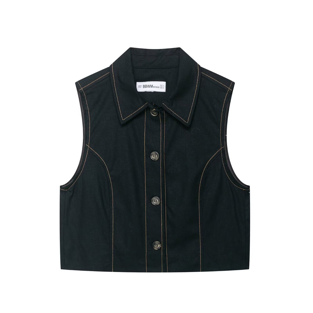 Color blocking stitching vest+cropped pants set