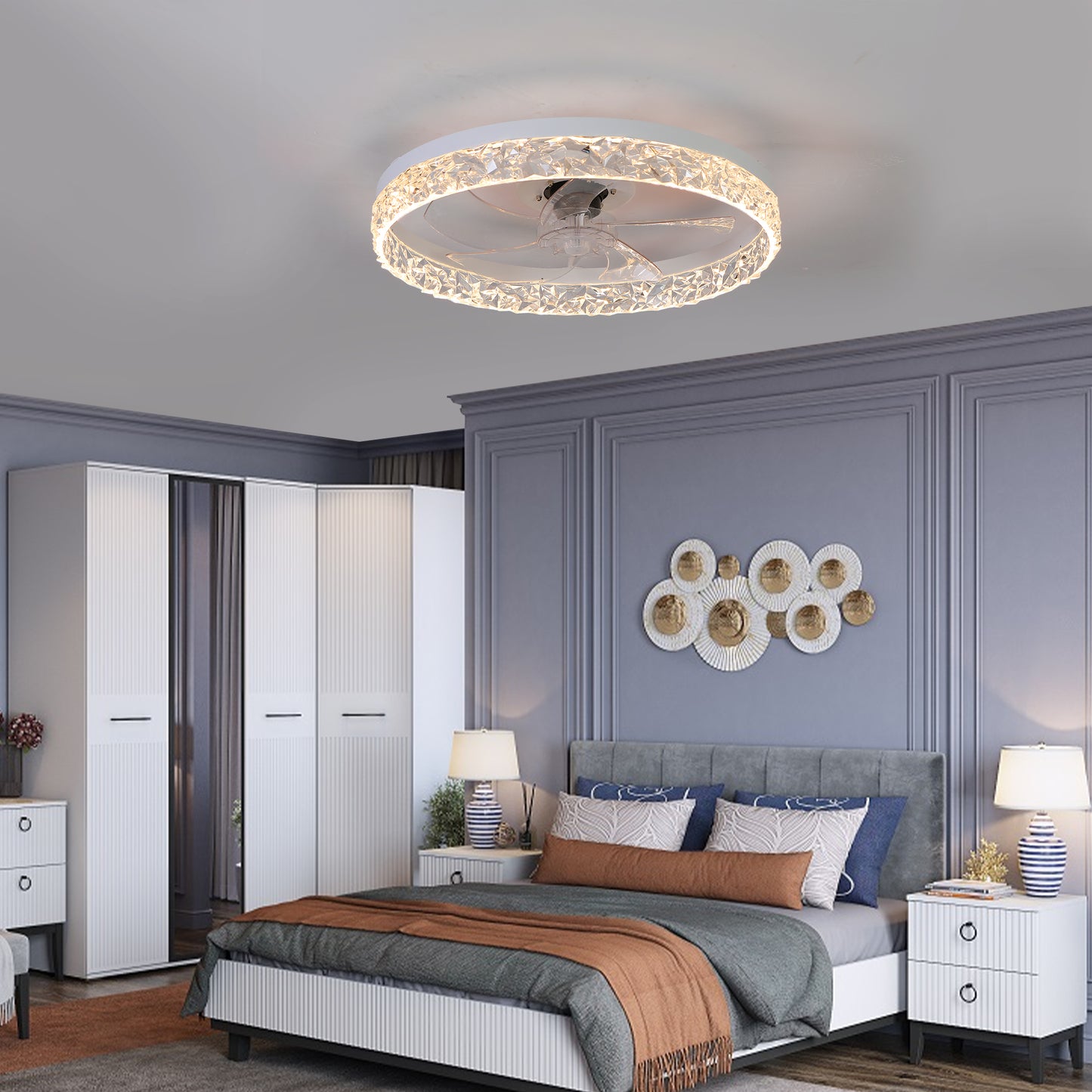 Modern acrylic ceiling fan light with remote control, dimmable LED pendant light, 6-speed adjustable, silent motor by eprolo