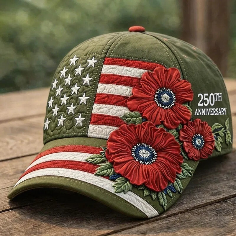 America's 250th Anniversary Rose 3D Printed Baseball Cap For Daily Travel And Independence Day Celebration by DERILUJA LLC