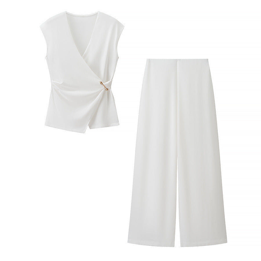 Pin texture sleeveless top+pants set by eprolo