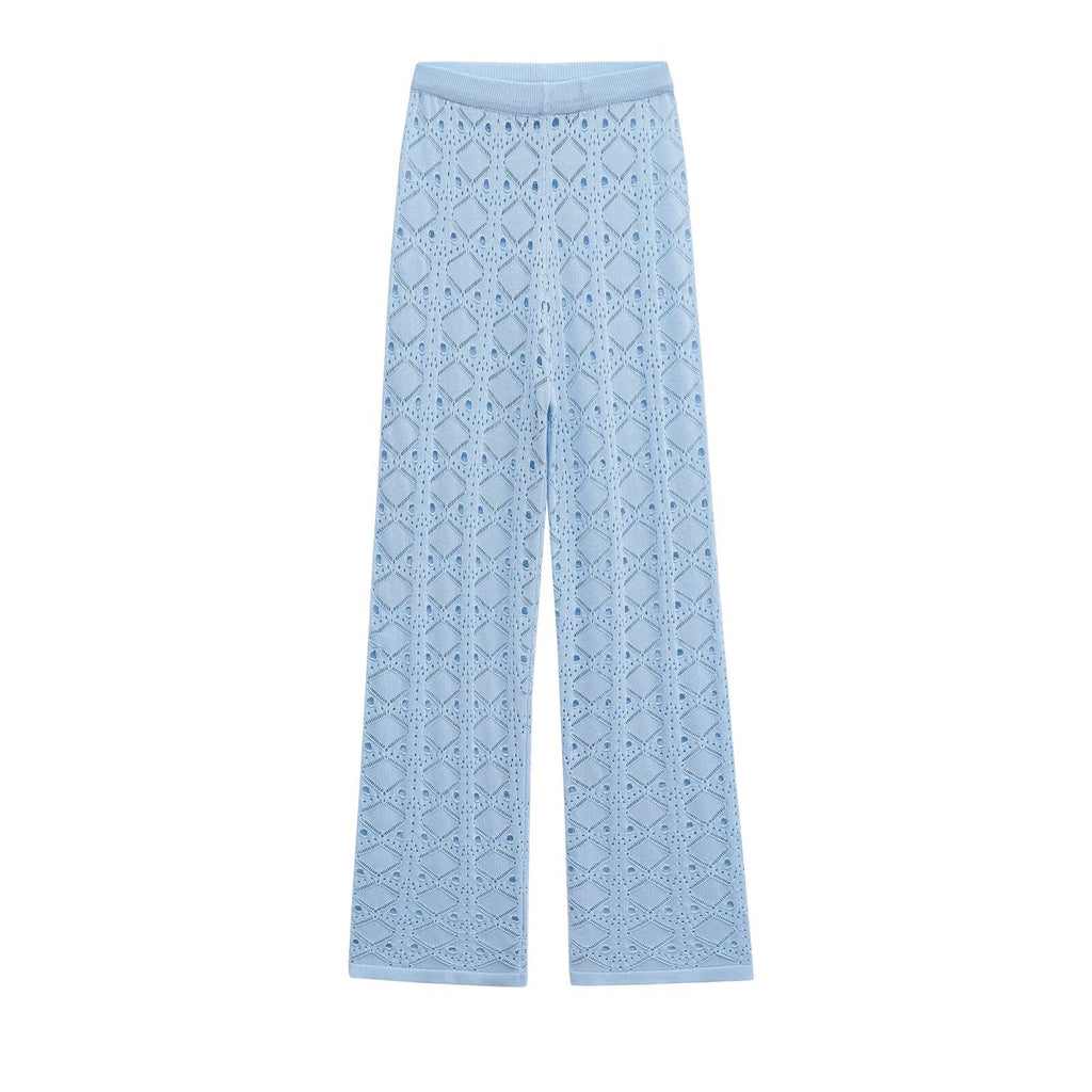 Knitted strapless and hollowed out pants set