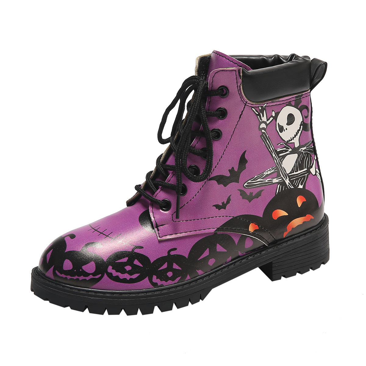 Printed short boots for women, round toe, thick heel, lace up, European and American Martin boots by eprolo