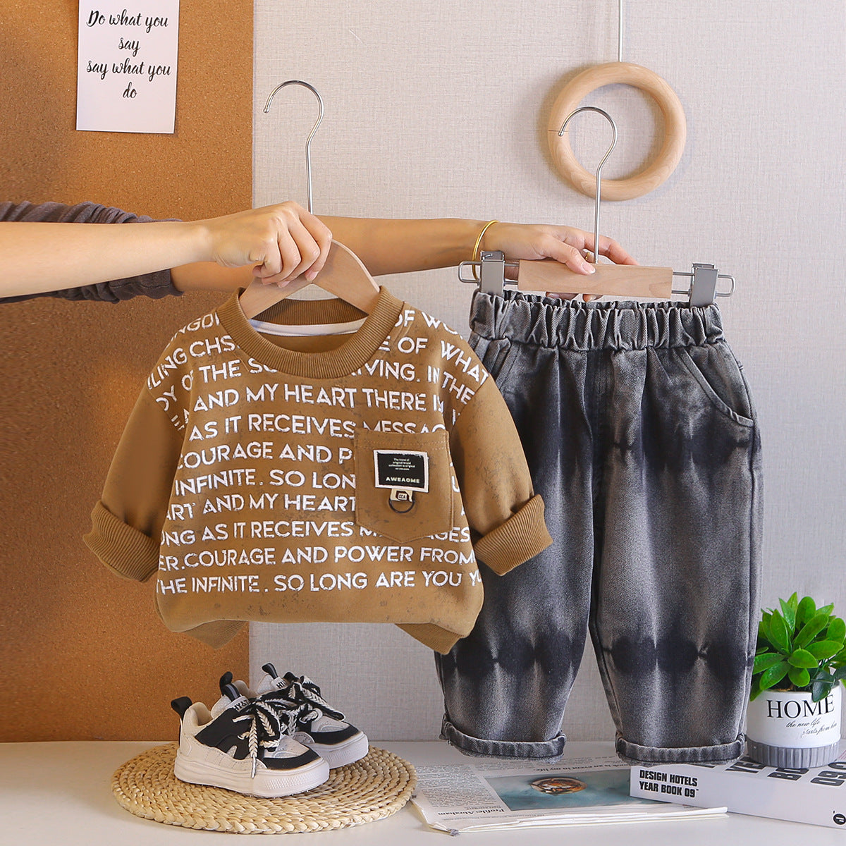 Baby casual letter hoodie two-piece set by eprolo
