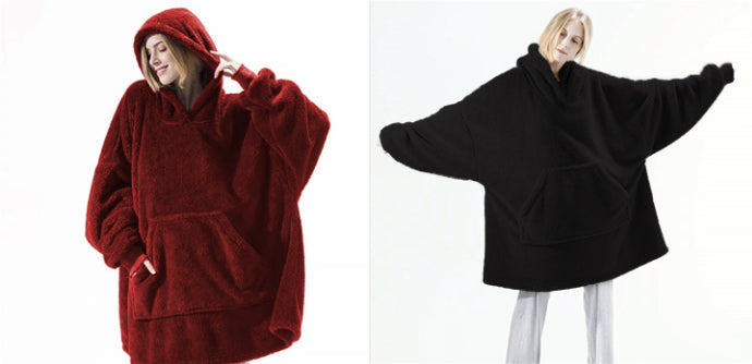 Hoodie Sweatshirt With Big Pocket Tops Sweater Comfortable Loose Double-Sided Fleece Thicker Wearable Blanket by DERILUJA LLC