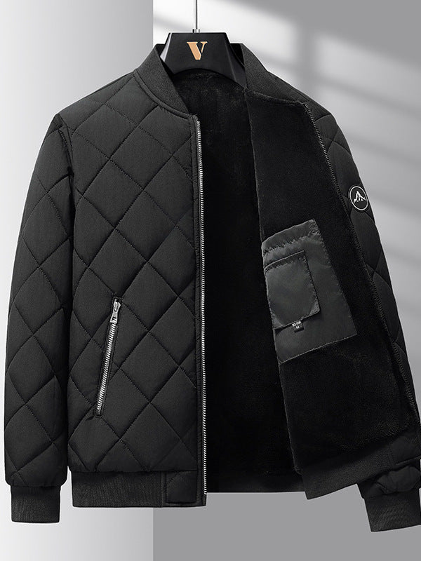 Fashion Rhombic-sewing Design Cotton Coat Winter Warm Thickened Baseball Jacket Casual Solid Color Outwear Clothing For Men by My Store