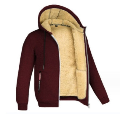 Hooded Fleece Plus Thick Lamb Fleece Cardigan Sweater by My Store