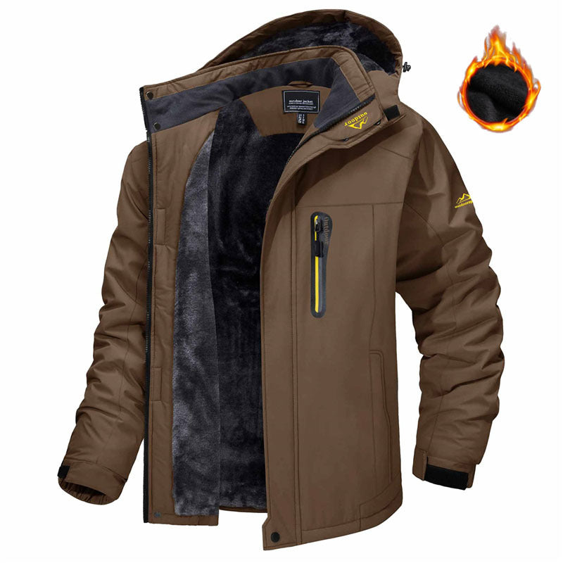 Winter Hooded Jacket Fashion Casual Warm Fleece Coat Windproof Rainproof Parka Windbreaker Men's Top by DERILUJA LLC