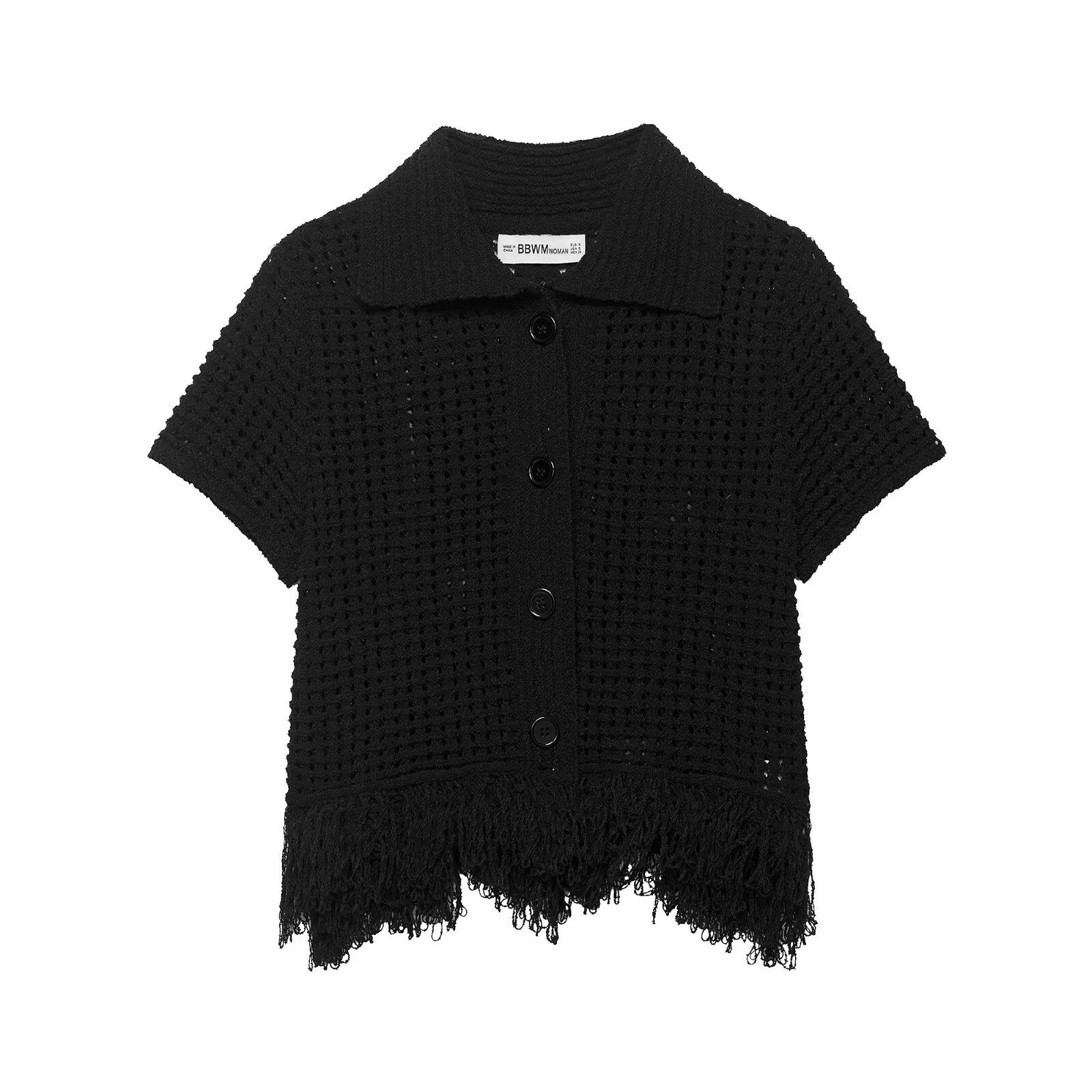 Tassel embellished plaid knitted jacket+half skirt set by eprolo