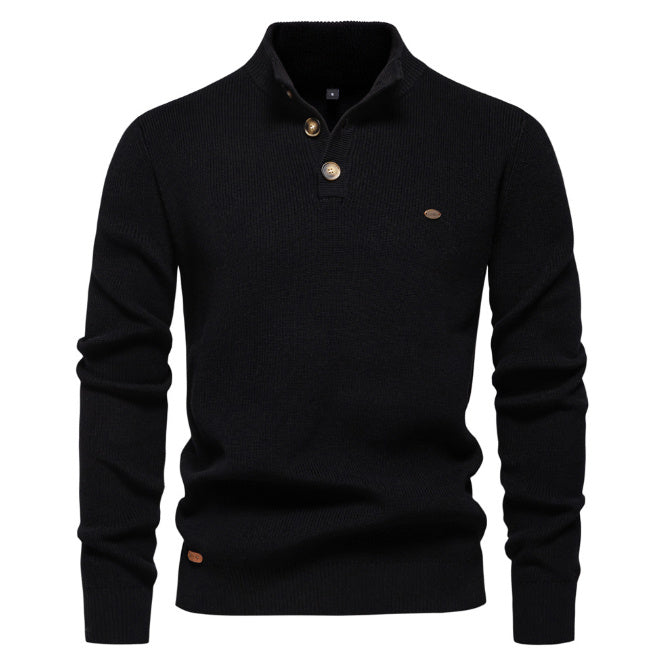 Men's Zipper Stand Collar Knitted Sweater Fashion Slim Solid Color Long Sleeve Half Turtleneck Top Men's Clothing by My Store