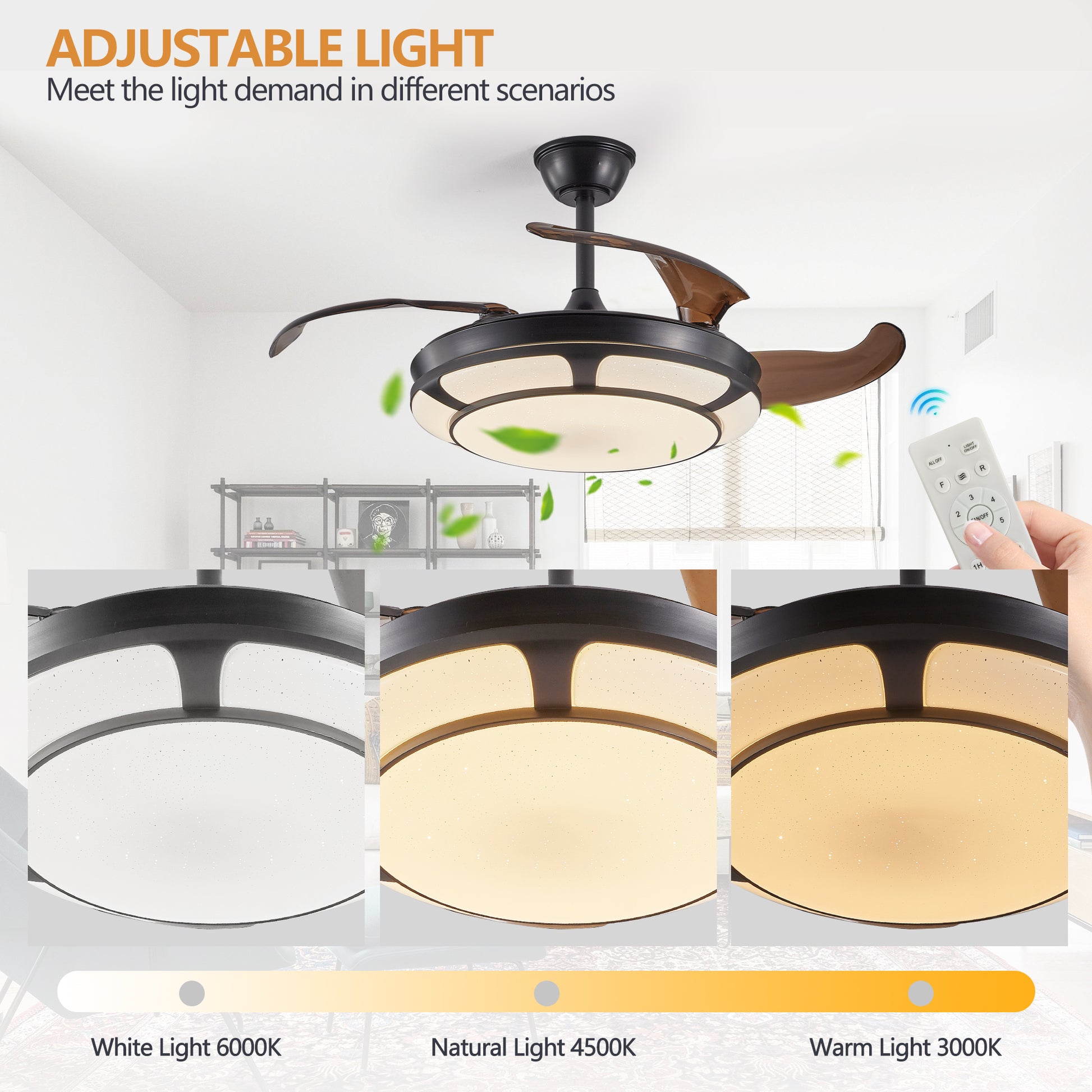 Modern Minimalist Invisible Ceiling Fan Light - Retractable Fan With LED Fixtures - For Living Room, Bedroom and Dining room by eprolo