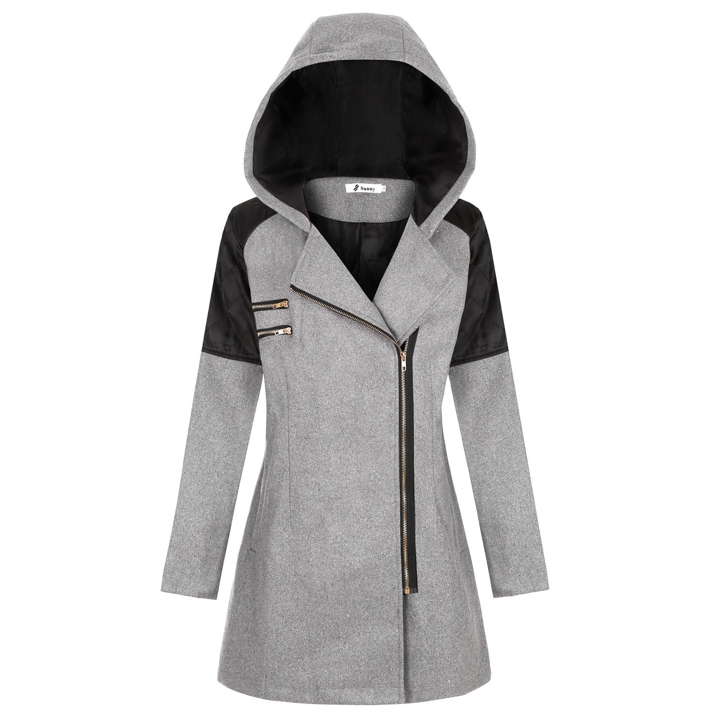 Women Warm Slim Full Zipper Coat Thick Woolen Coat Female Fall Winter Windbreaker Hooded Diagonal Zipper Women's Clothing by My Store