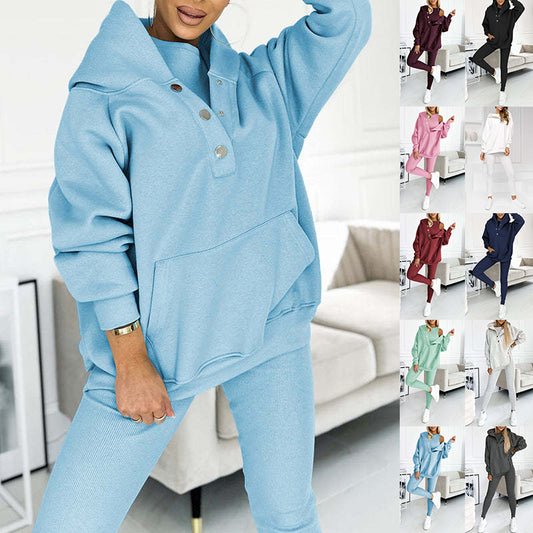 3pcs Women's Sports Suit Loose Hooded Pockets Sweatshirt And Vest And Slim Trousers by My Store