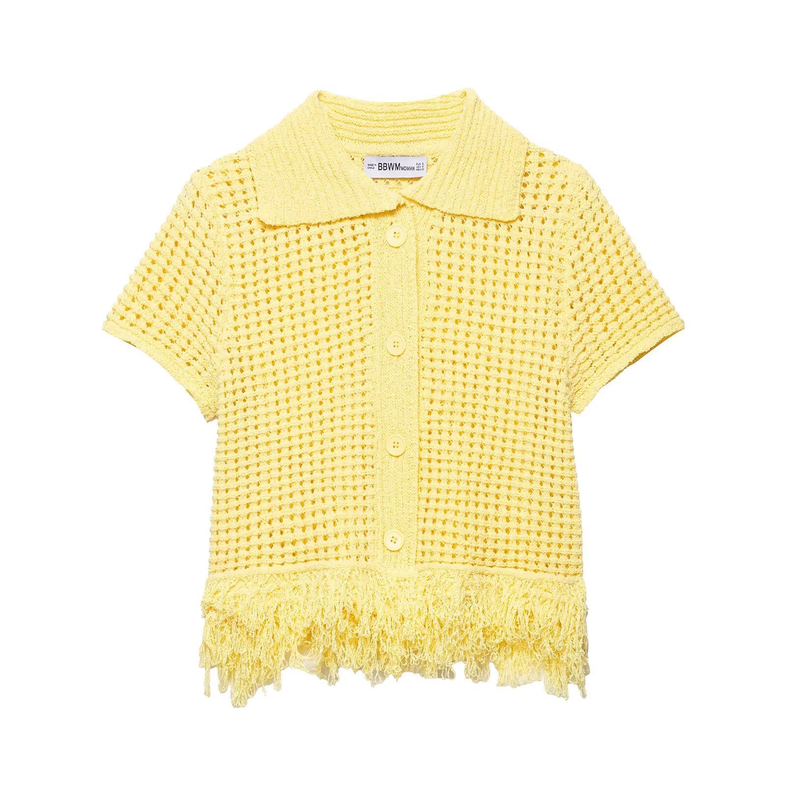 Tassel embellished plaid knitted jacket+half skirt set by eprolo