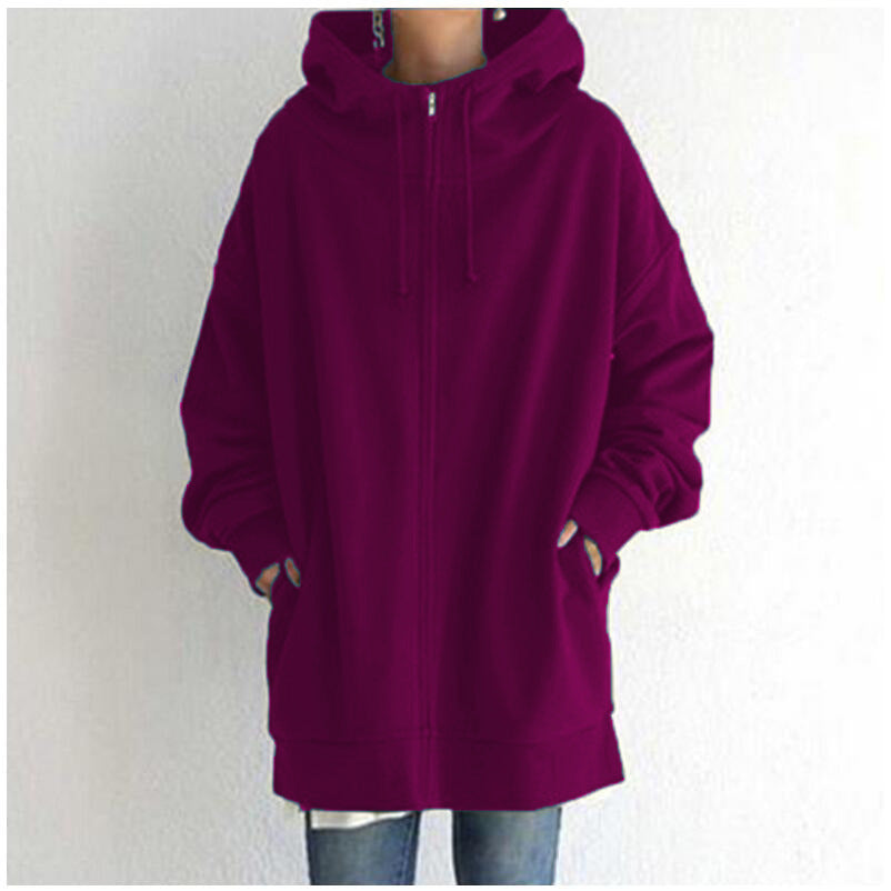 Women's Fuzzy Hoodies Long Sport Pullover Hoodie Full-Zip Hoodie Sweatshirt by DERILUJA LLC
