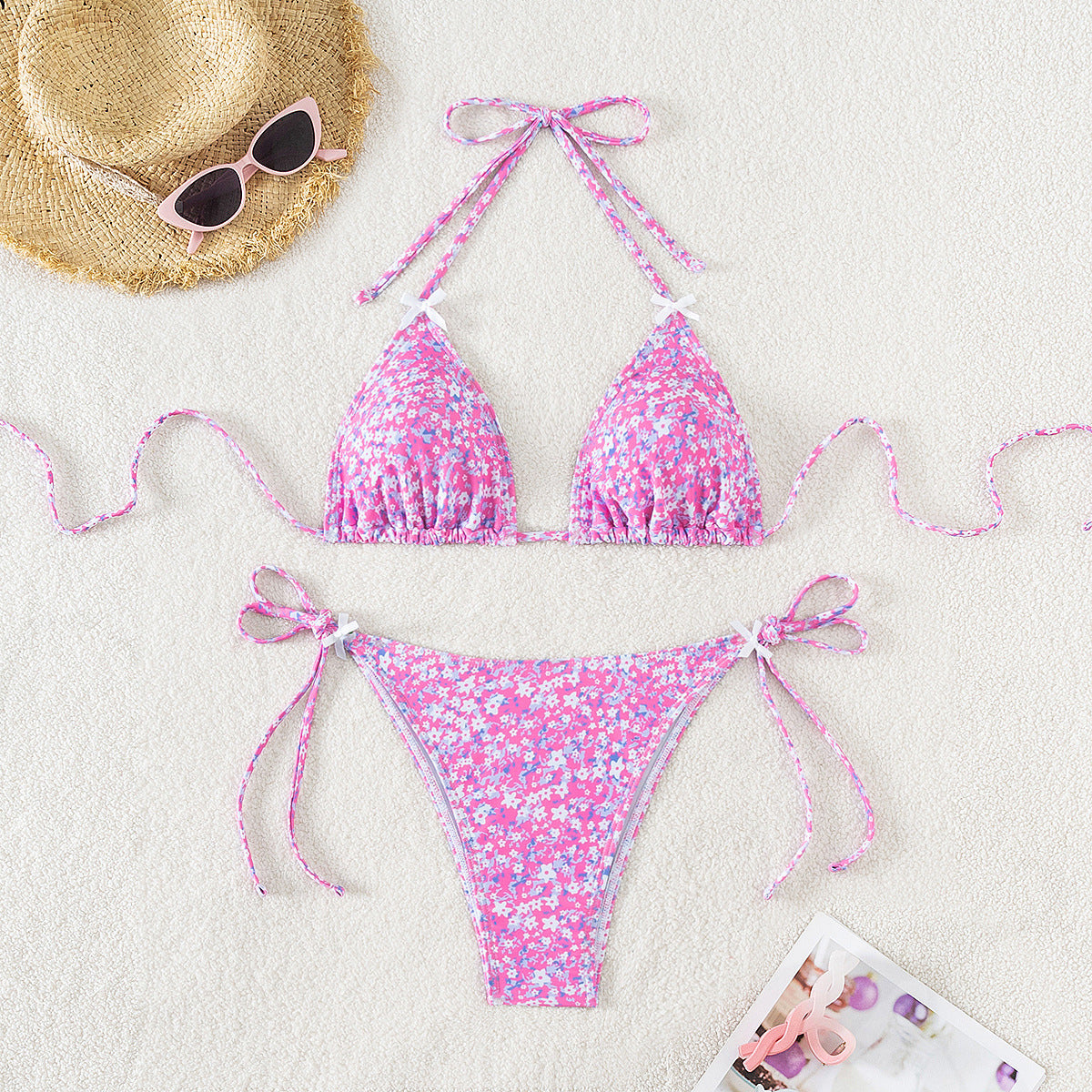 Floral triangle cup lace up sexy bikini split swimsuit for women by eprolo