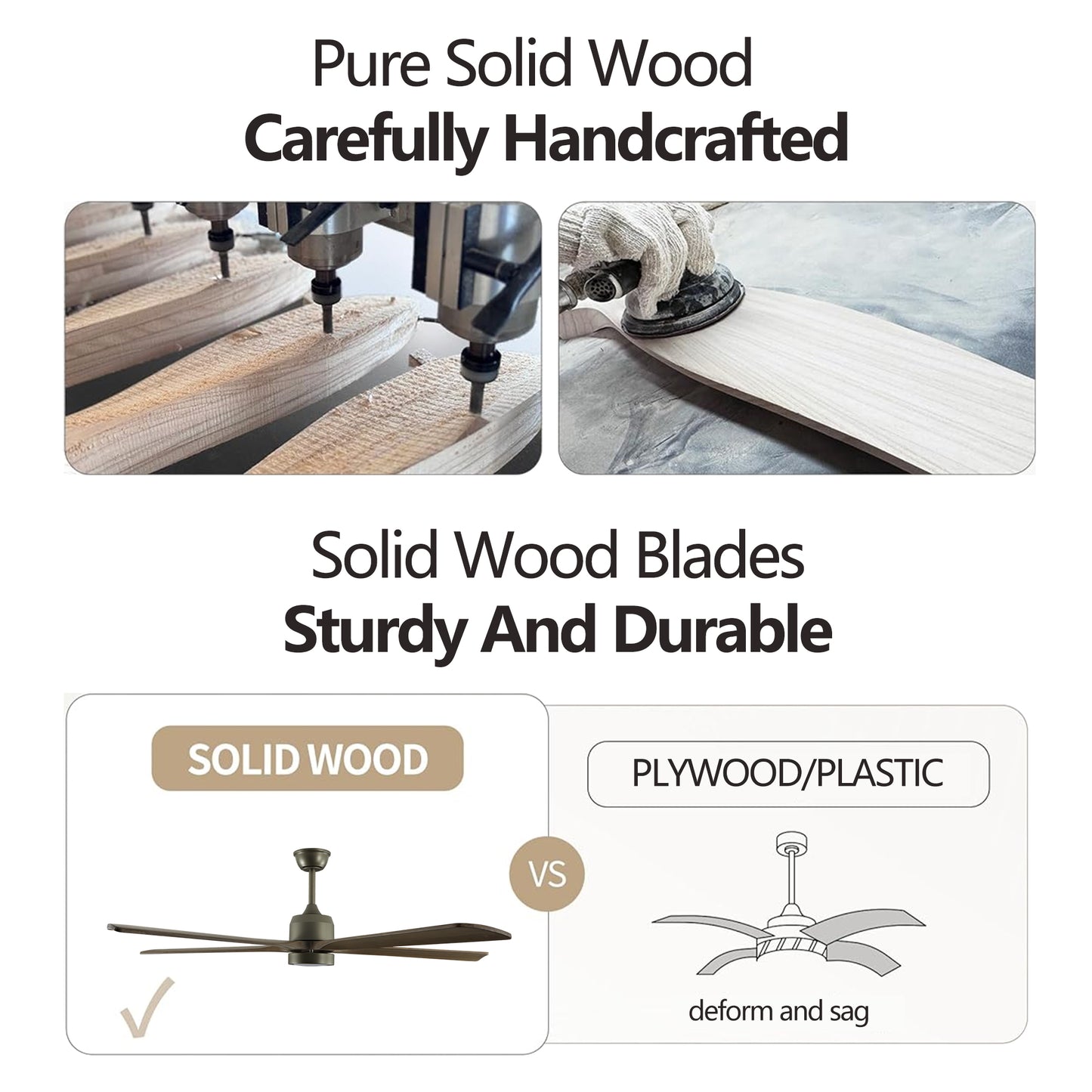 60 "modern wooden ceiling fan with lighting and remote control, 6-speed noiseless reversible DC motor ceiling fan by eprolo