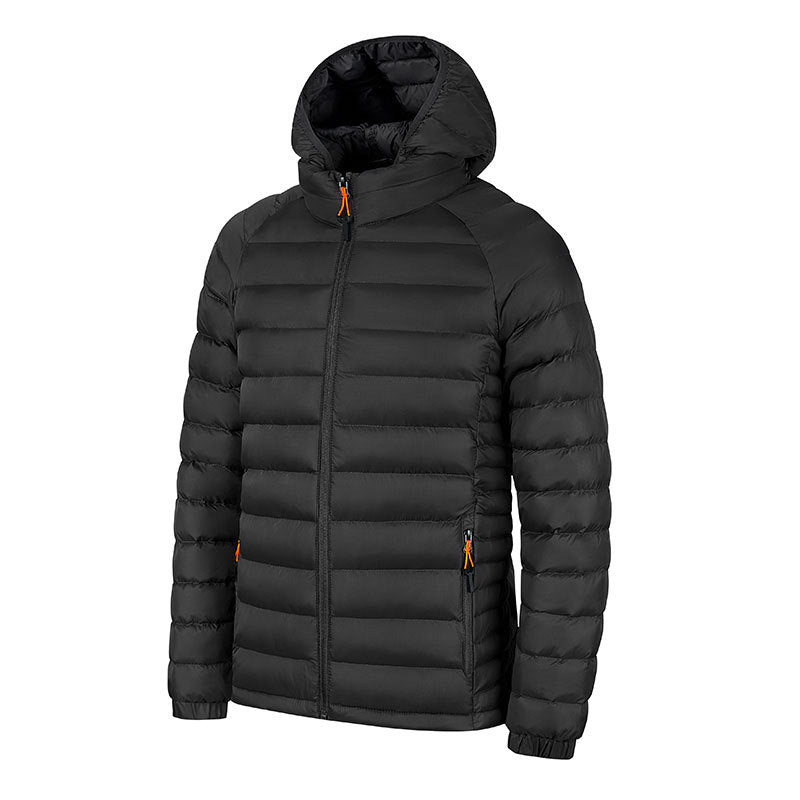 Winter Lightweight Hooded Coat With Pockets Fashion Warm Portable Zipper Jacket For Men Clothing Solid Color Outerwear Tops by DERILUJA LLC